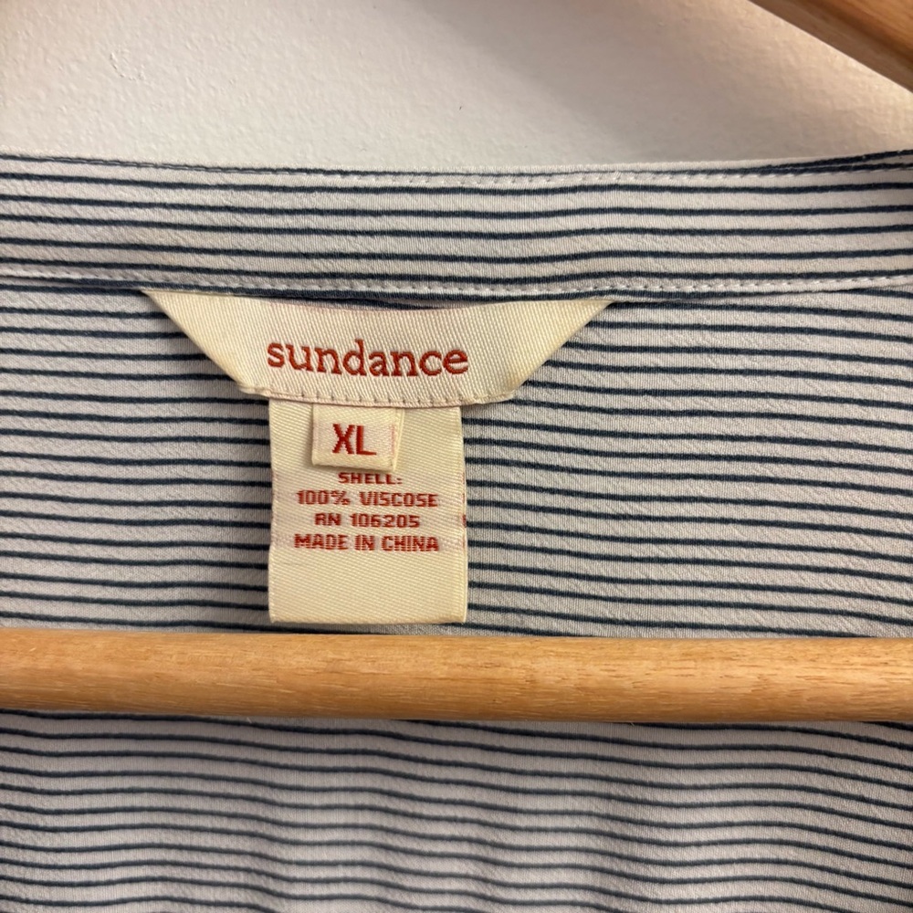 Sundance Blue Striped Ruffle Blouse Top XL‎ Boho Peasant Artsy Coastal Pirate - Picture 3 of 9